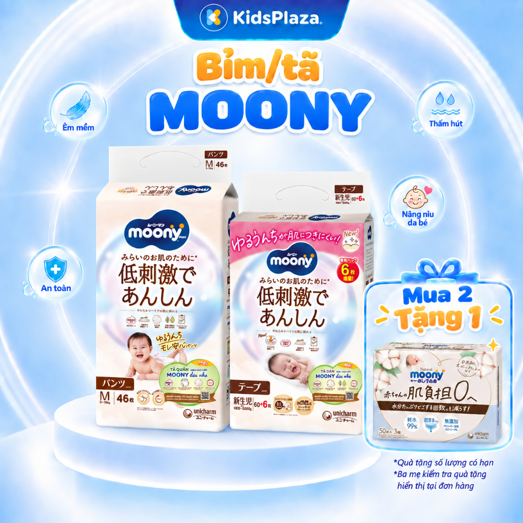 Bỉm - Tã dán/ quần Moony Natural/ Moony dịu nhẹ đầy đủ size cho bé  - Chính hãng Kids Plaza