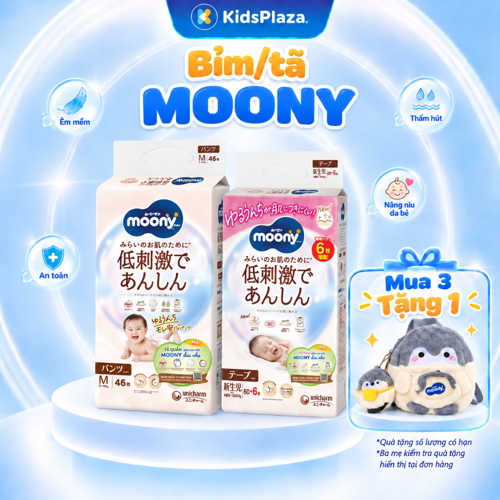 (Hàng nhập khẩu Unicharm) Tã - Bỉm quần/dán Moony Natural size NB/S/M/L/XL/XXL cho bé từ sơ sinh