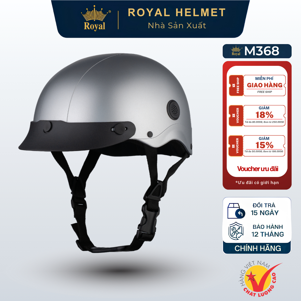 [Royal Helmet Store] Mũ Bảo Hiểm Nữa đầu Royal M368 Kiểu Dáng 1/2 Có Lỗ Thông Gió, Màu Sơn Đa Dạng