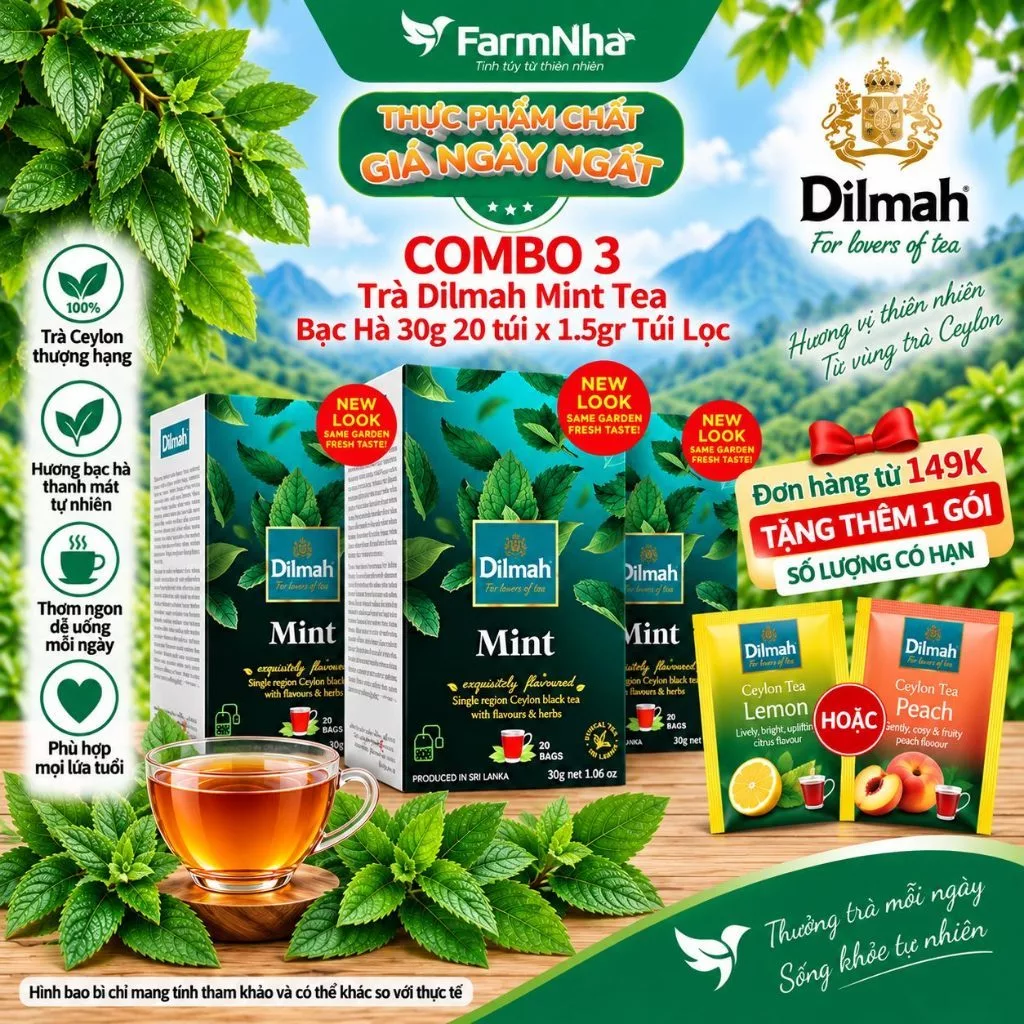 (Combo 3) Trà Dilmah Mint Tea 30g 20 túi x 1.5g Túi Lọc - Trà Bạc Hà, Tinh hoa trà Sri Lanka
