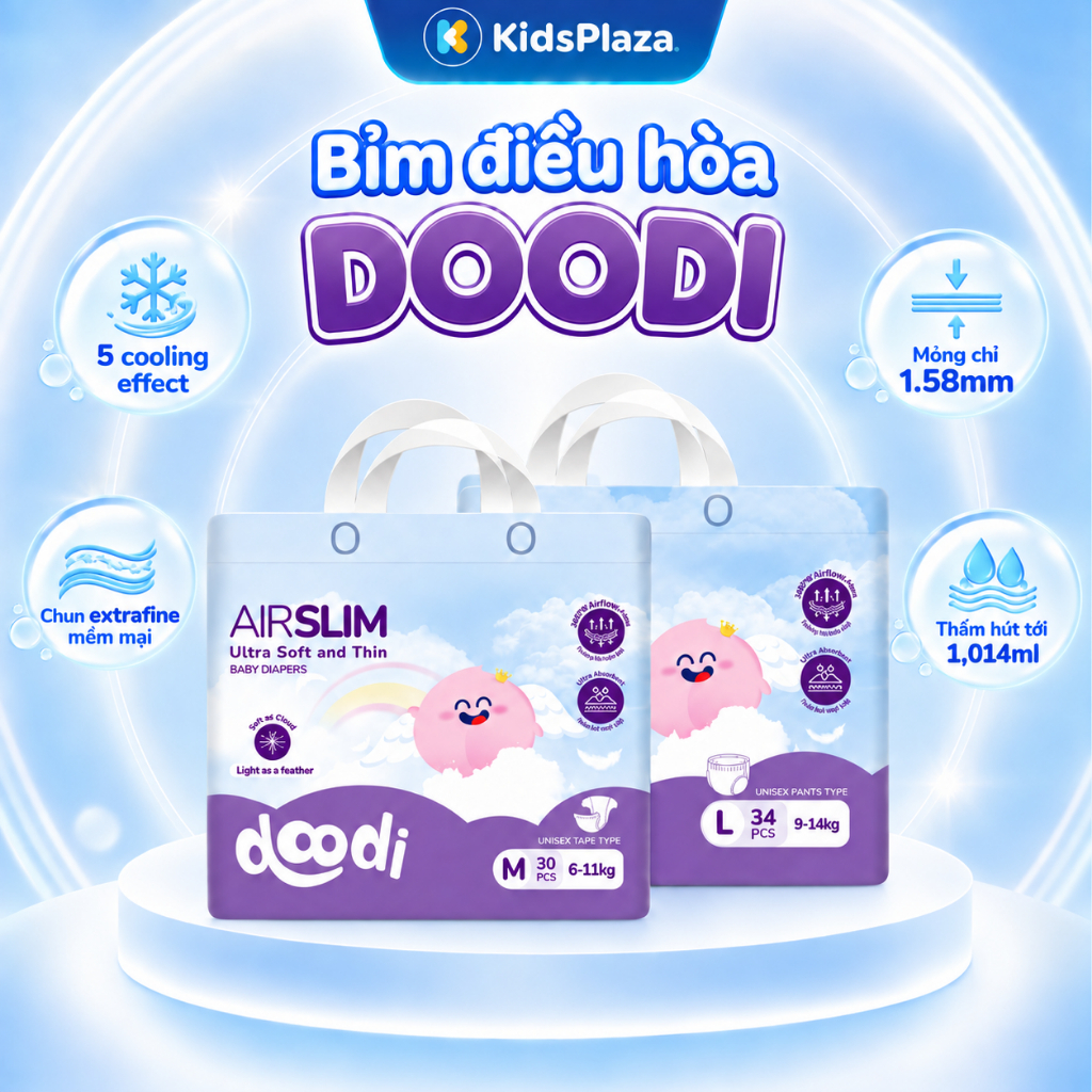 [NEW- ĐỦ SIZE] Bỉm- Tã điều hòa Doodi AirSlim 360 độ, Bỉm mùa hè siêu mỏng 1.58mm, thoáng mát cho bé - KidsPlaza