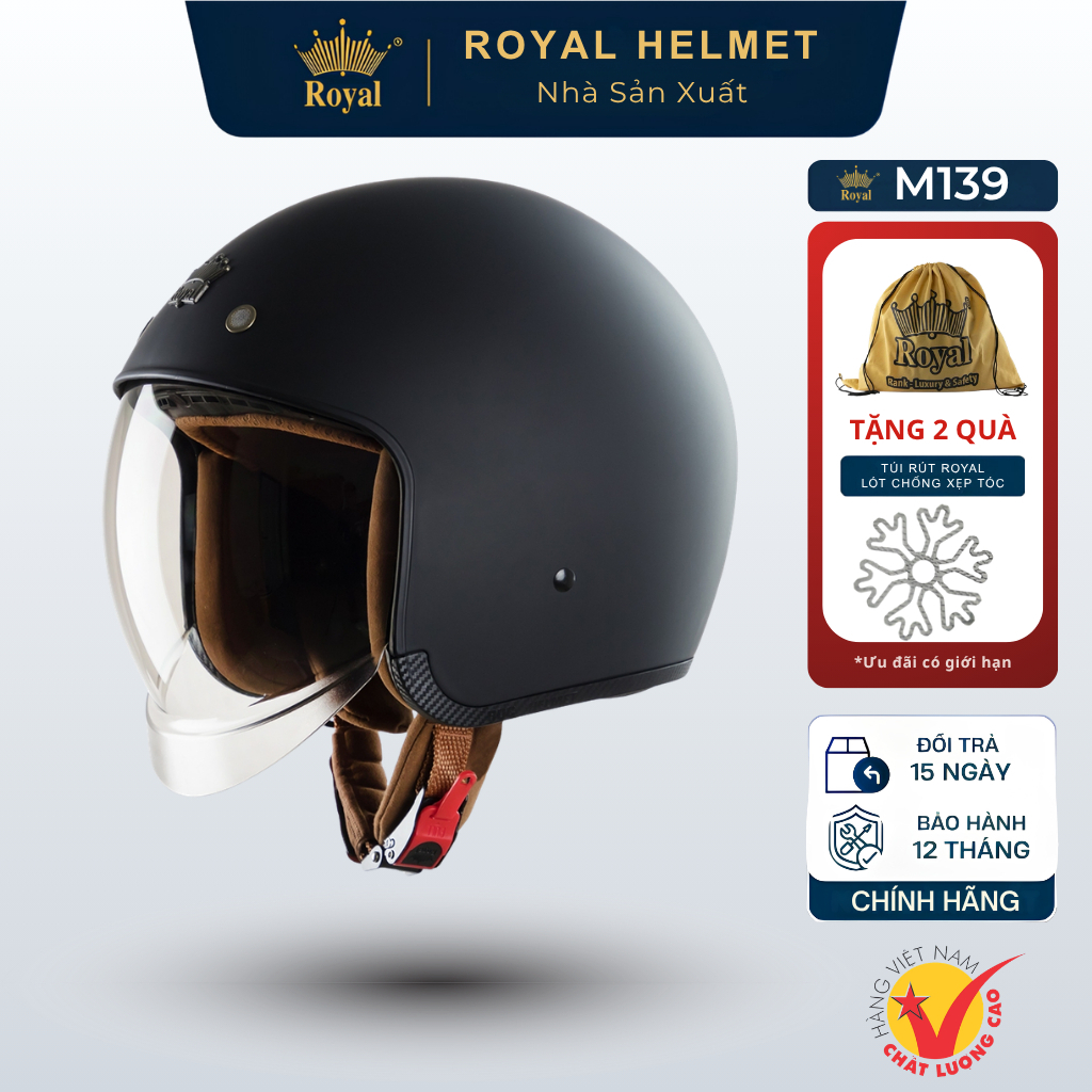 [Royal Helmet Store] Mũ Bảo Hiểm Royal M139 Kiểu Dáng 3/4 Kính Âm Hot Trend, Chống Nắng, An Toàn