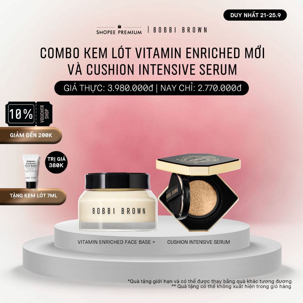 Bobbi Brown - Bộ 2 món: Bobbi Brown Vitamin Enriched Face Base 50ml, Phấn nước Intensive Skin Serum SPF 40 PA++++