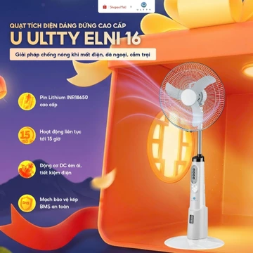 Quạt Tích Điện Dáng Đứng Cao Cấp U ULTTY ELNI 16, Pin Lithium hoạt động bền bỉ lên tới 15 tiếng
