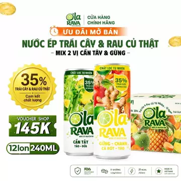 O'la RAVA - Combo 12 Lon Nước Ép Detox & Reset Cần Tây & Gừng (35% Cốt) - Tăng Đề kháng, Nhẹ Bụng