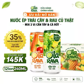 O'la RAVA - Combo 12 Lon Nước Ép Cần Tây & Cà Rốt (35% Cốt) - Detox Thanh Lọc Vóc Dáng
