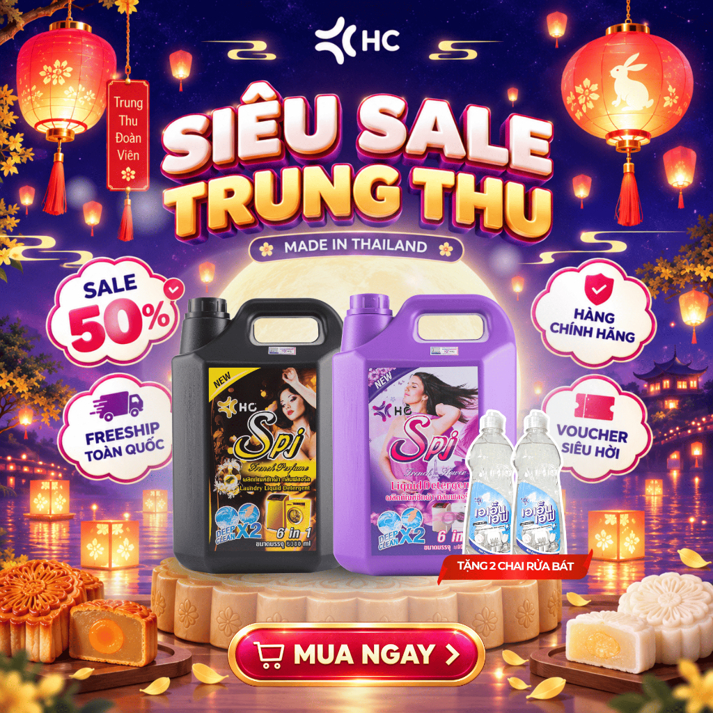 [CAN LỚN] Nước Giặt HC SPJ 6 in 1 – Đánh Bay Vết Bẩn, Làm Sạch Sâu, Lưu Hương 48H, Dịu Da, Mềm Vải