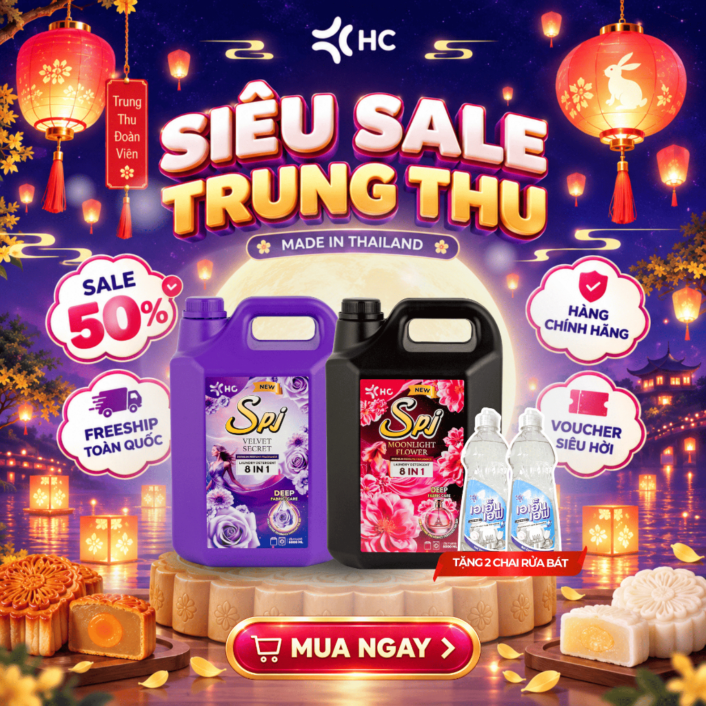 [DEAL 2 CAN 5L] COMBO 2 Nước Giặt Xả Thái Lan HC SPJ – Bản Mới 8 Trong 1 Cải Tiến, Sạch Sâu, Lưu Hương 48H