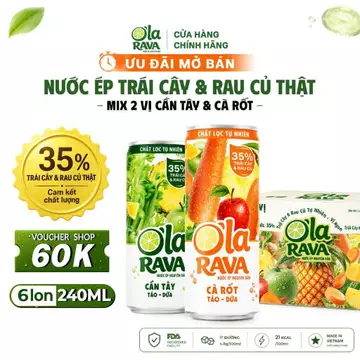 O'la RAVA - Thùng 6 Lon Nước Ép Thanh Lọc Cần Tây & Cà Rốt (35% Cốt) - Eo Thon Dáng Gọn