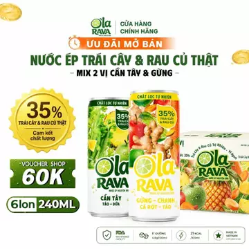 O'la RAVA - Thùng 6 Lon Nước Ép Detox & Reset (Cần Tây & Gừng) 35% Cốt - Thanh Lọc, Đào Thải Độc Tố
