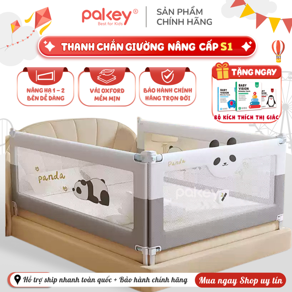 [NEW] Thanh Chắn Giường Pakey S1, Thanh Chặn Giường Cho Bé Mẫu Mới Vải Oxford Dày Dặn Cao Tới 105cm