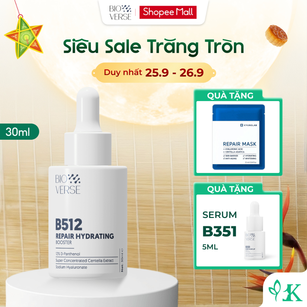 Serum dưỡng ẩm phục hồi Bioverse B512 Repair Hydrating Booster làm dịu cho da căng bóng 30ml