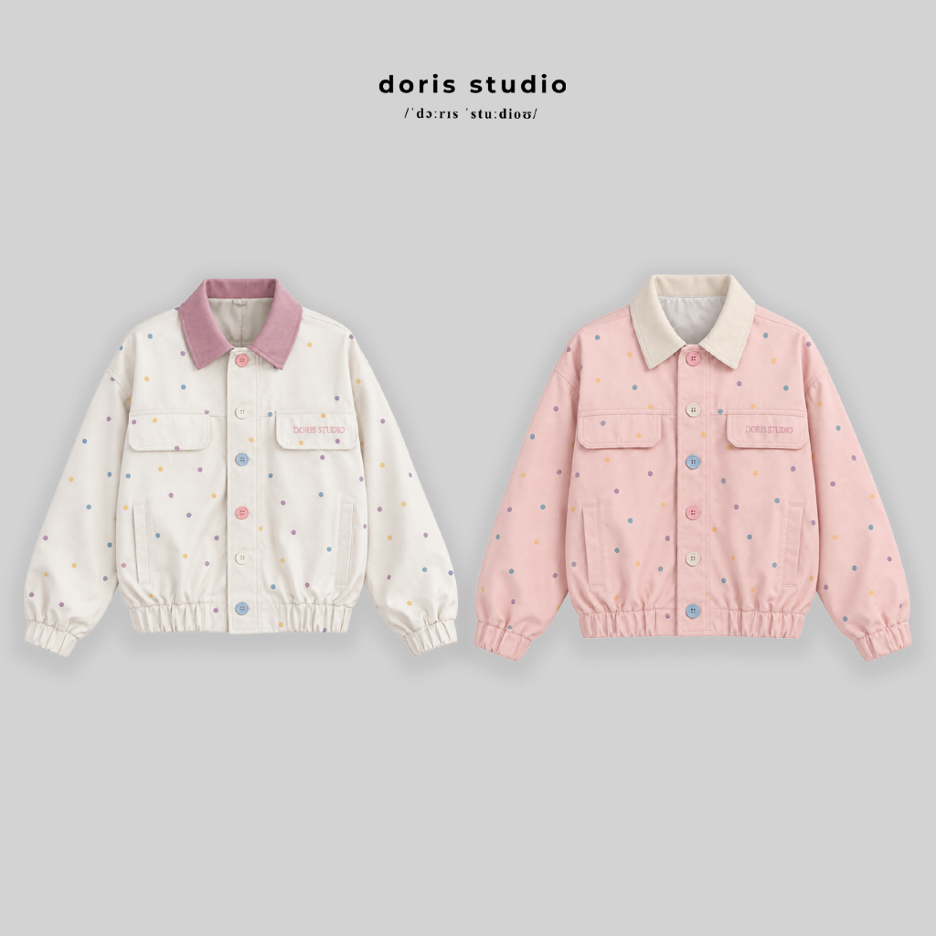[Deal mở bán] Doris / Khoác kaki nữ chấm bi phối kiểu DorisStudio / form unisex