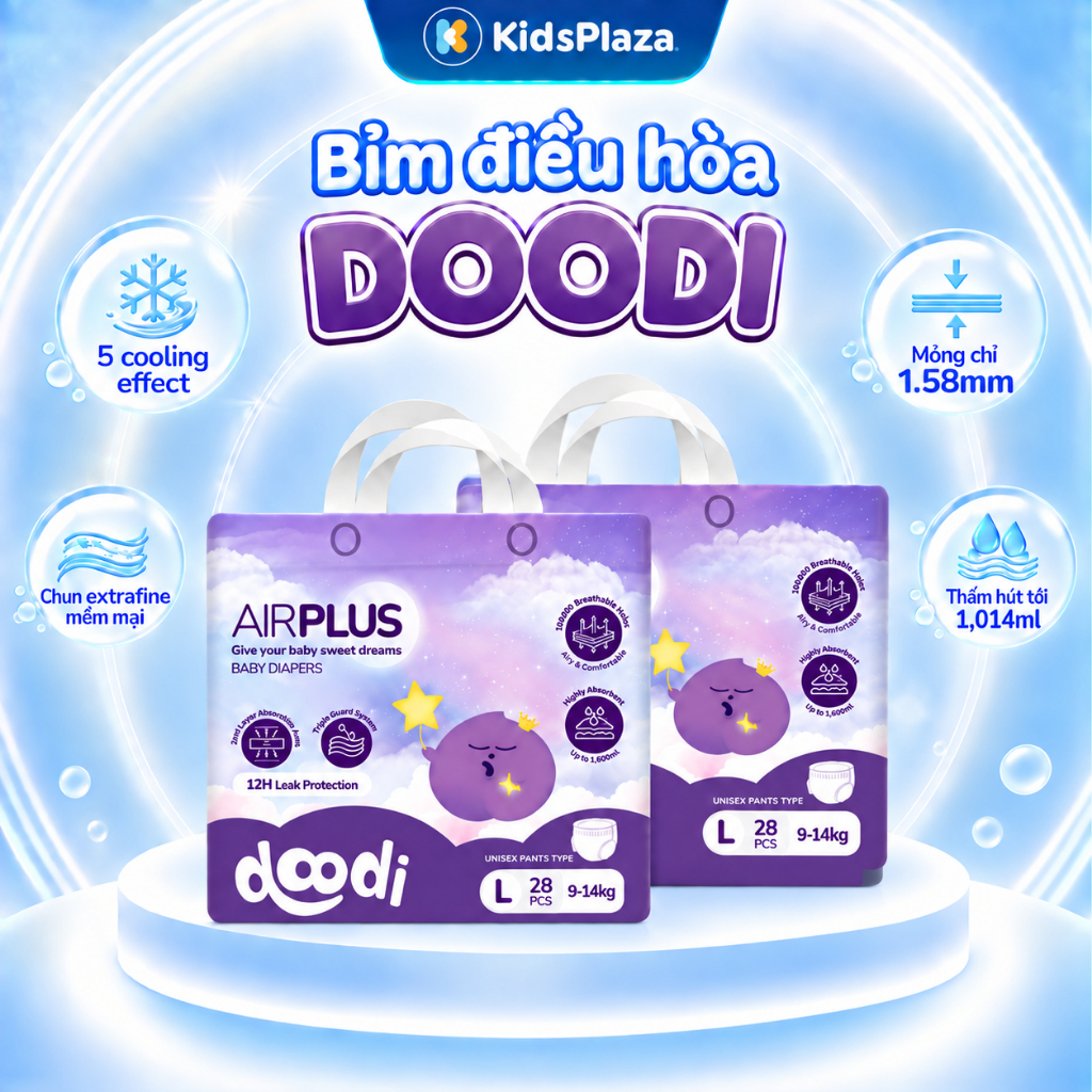 [NEW] Bỉm Quần Doodi AirPlus Ban Đêm Siêu Cao Cấp, Thấm Hút, Chống Tràn Size M/L/Xl/XXL cho bé - KidsPlaza