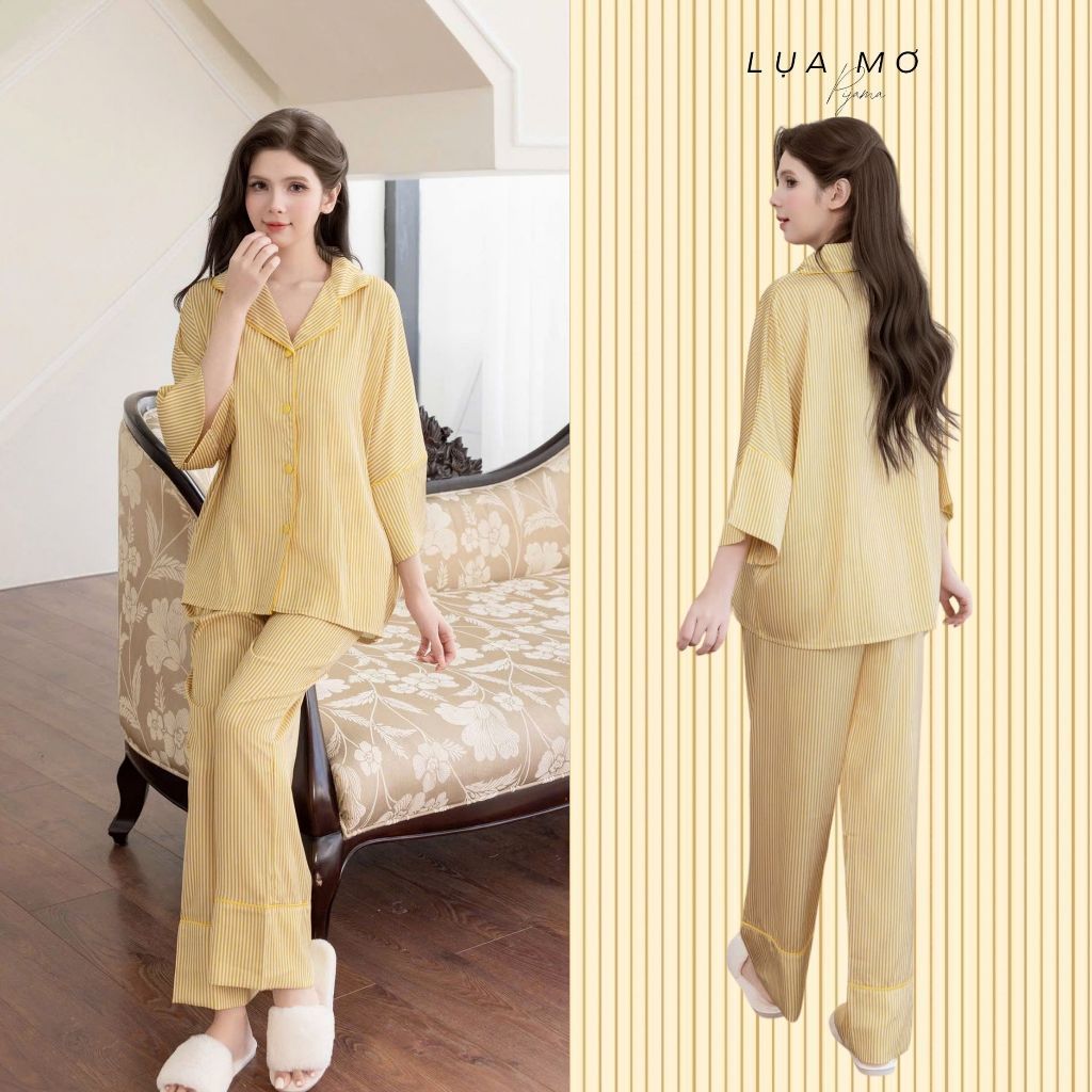 Pijama Tiểu Thư Tay Lửng Quần Suông Thanh Lịch Họa Tiết Vải Lụa Latin Cao Cấp - Đồ bộ Lụa Mơ LM305