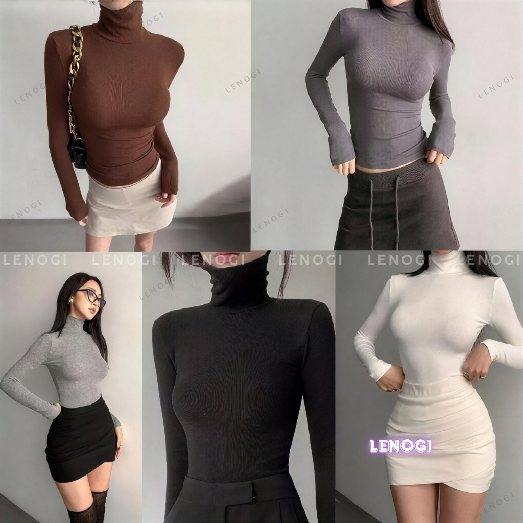Áo giữ nhiệt nữ LENOGI A90 lót lông cotton zip ôm body, áo cổ lọ dài tay mặc thu đông ấm áp