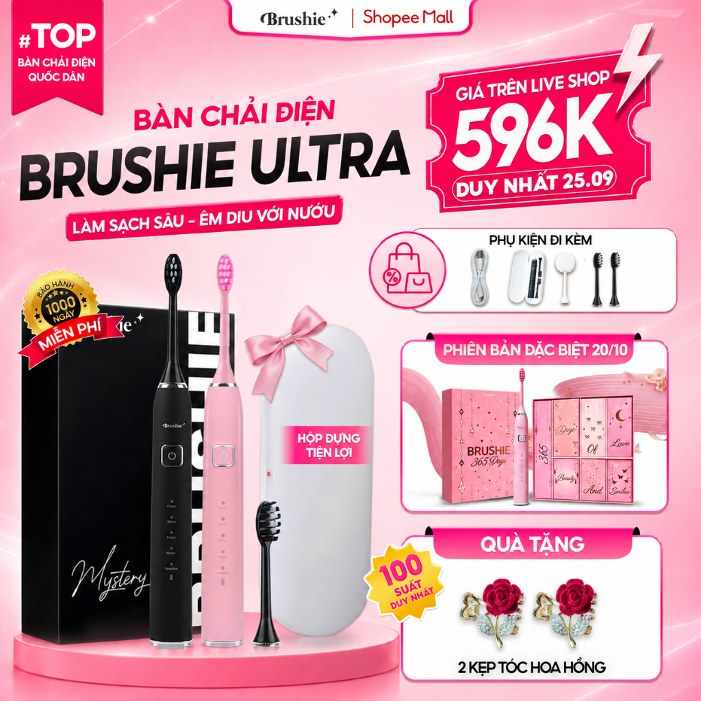 [GIÁ 540K LIVE SHOP] Bàn Chải Điện Brushie Ultra One Lông Mềm Mại, Tích Hợp Máy Rửa Mặt, Set Quà Tặng Cho Nữ 20/10, LIS