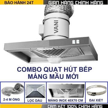 [TOP BÁN CHẠY] Combo Quạt Hút Mùi Thông Gió VANI Và Máng Hút Mùi Bếp Inox Hút Sạch Các Mùi Hôi, Dầu Mỡ