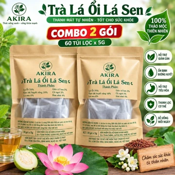 COMBO 2 GÓI Trà Lá Ổi Lá Sen AKIRA – Thành Phần Lá Ổi 70%, Lá Sen, Hoa Nhài, Gạo Lứt, Thơm Ngon Dễ Uống