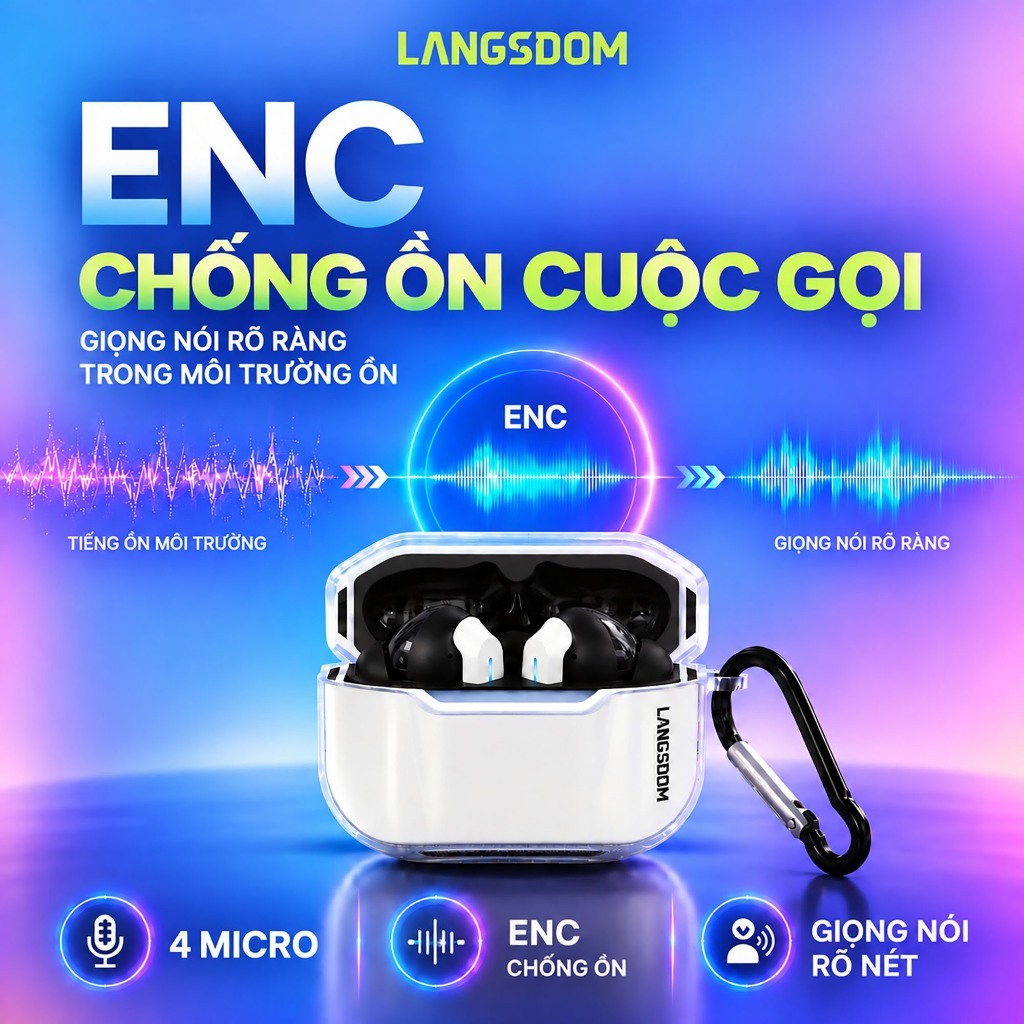Tai nghe bluetooth Langsdom Zeta, Bass trầm ấm, APP Tiếng Việt, Bluetooth 6.0, Độ trễ thấp 45ms, ANC | BigBuy360 - bigbuy360.vn