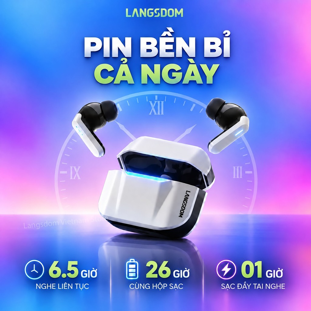 Tai nghe bluetooth Langsdom Zeta, Bass trầm ấm, APP Tiếng Việt, Bluetooth 6.0, Độ trễ thấp 45ms, ANC | BigBuy360 - bigbuy360.vn