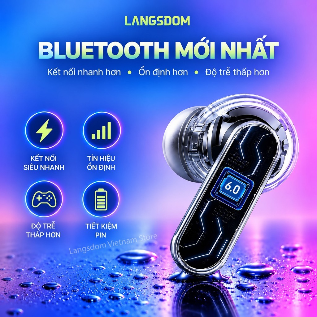 Tai nghe bluetooth Langsdom Zeta, Bass trầm ấm, APP Tiếng Việt, Bluetooth 6.0, Độ trễ thấp 45ms, ANC | BigBuy360 - bigbuy360.vn