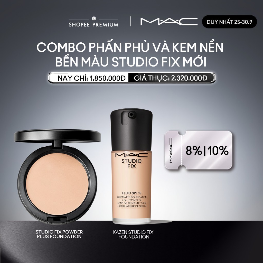 [ƯU ĐÃI 21.9] MAC - Bộ 2 món: Phấn nền MAC Studio Fix Powder Plus Foundation, Kem nền mịn lì Studio Fix Fluid SPF
