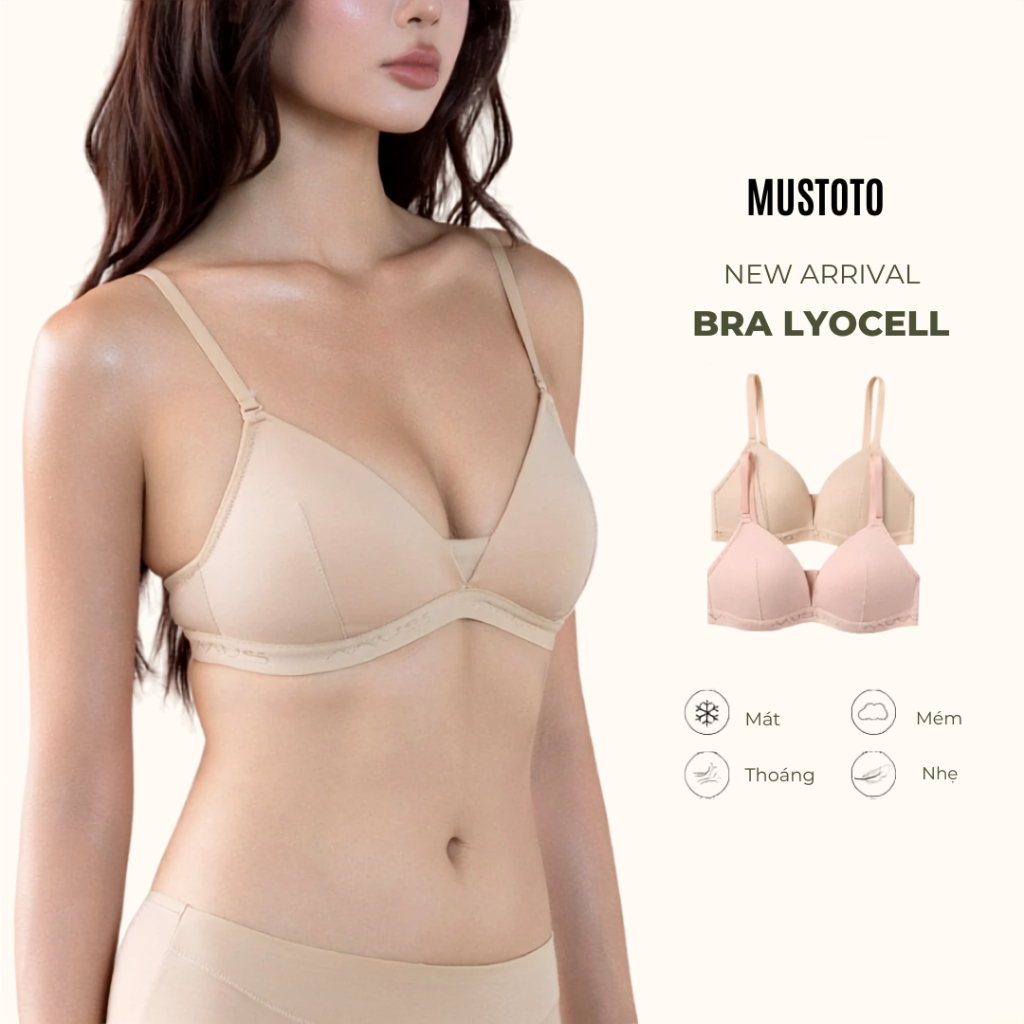 MUSTOTO Áo Lót Nữ Bra Trơn Mút Mỏng 0,2cm Không Gọng Lyocell Mút Thoáng Khí (MA2801)