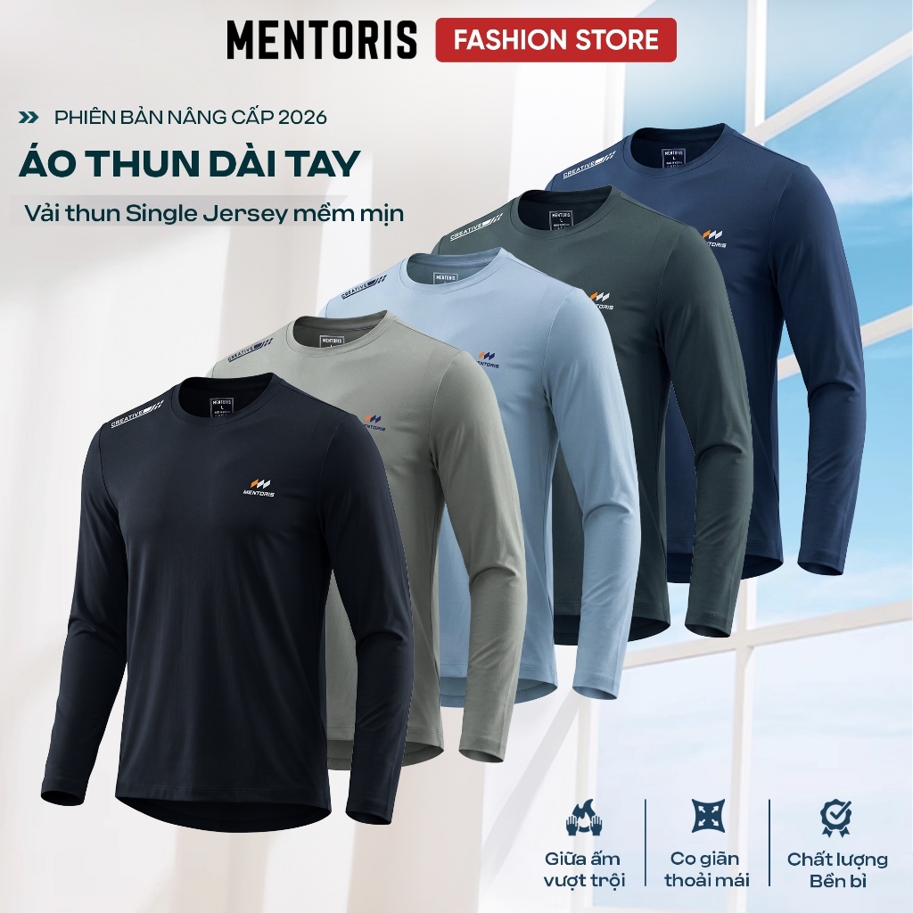 Áo thun Nam Dài tay MENTORIS, Áo thun thu đông Cao Cấp Mềm Mịn Co Giãn, Thấm hút MCTD26W001
