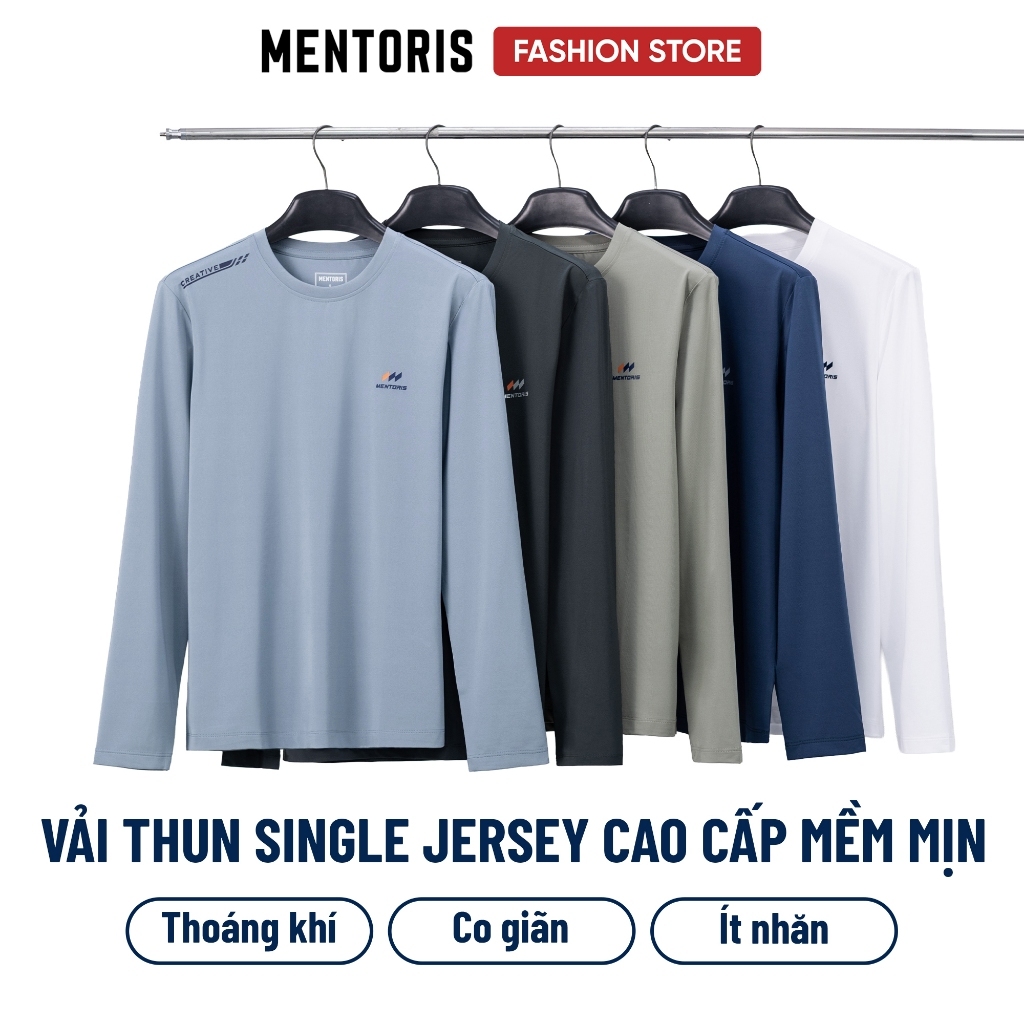 Áo thun Nam Dài tay MENTORIS, Áo thun thu đông Cao Cấp Mềm Mịn Co Giãn, Thấm hút MCTD26W001