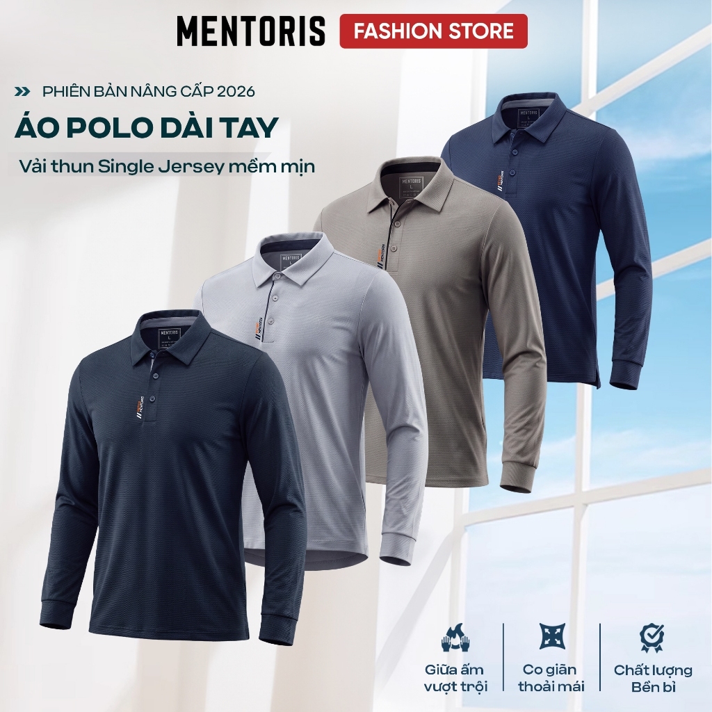 Áo Thun Có Cổ Dài Tay Nam MENTORIS, Polo Thu Đông Vải Thun Dệt Kim Mềm Mịn, Ít Nhăn Mặc Đi Làm MCPL26W001