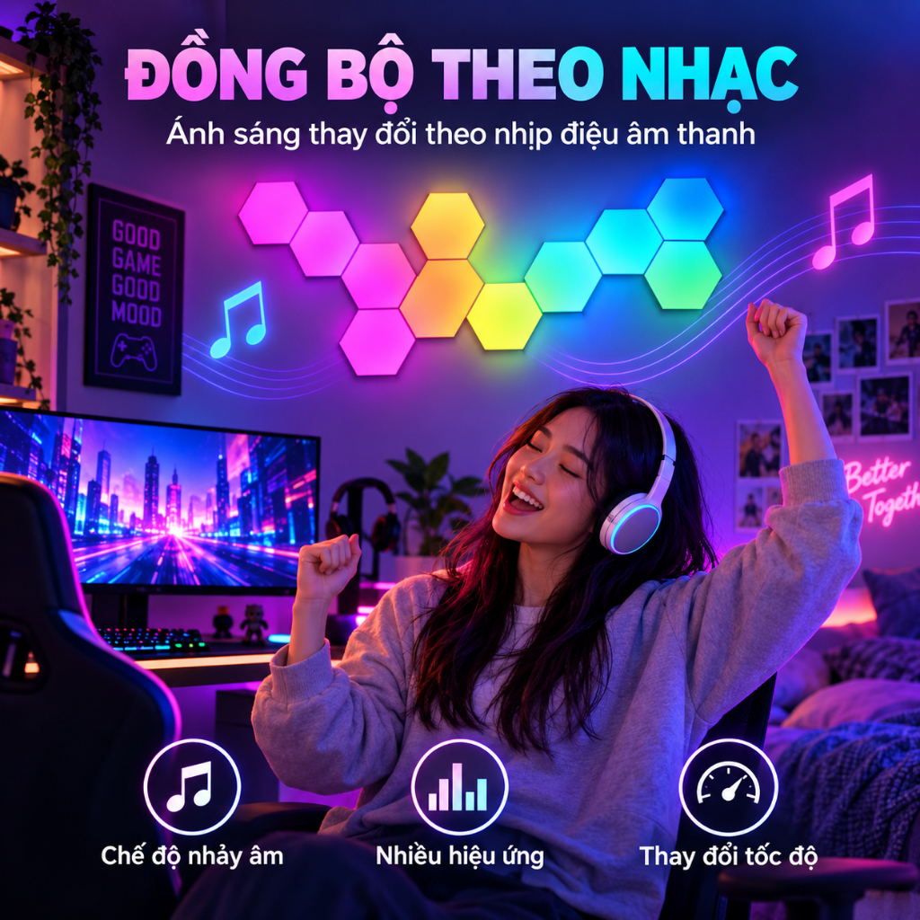 Đèn bàn LED RGB hình lục giác di động 12/8 chiếc Đèn LED được điều khiển bằng ứng dụng để trang trí nhà 1-20 | BigBuy360 - bigbuy360.vn