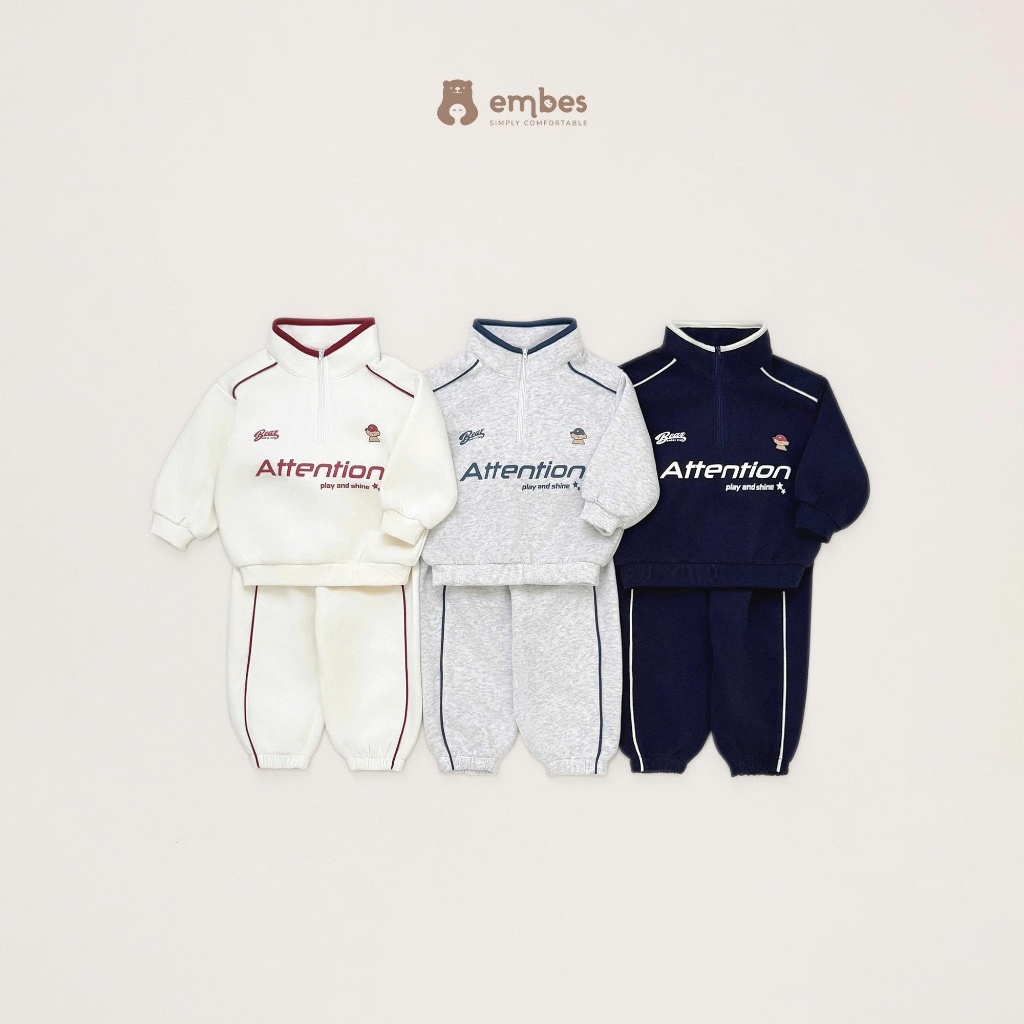 Bộ Nỉ Cho Bé Embes, Bộ Nỉ Cáo Cổ Họa Tiết "EB BEAR CLUB" Chất Nỉ Mỏng Cho Bé Trai Bé Gái Từ 8-18kg