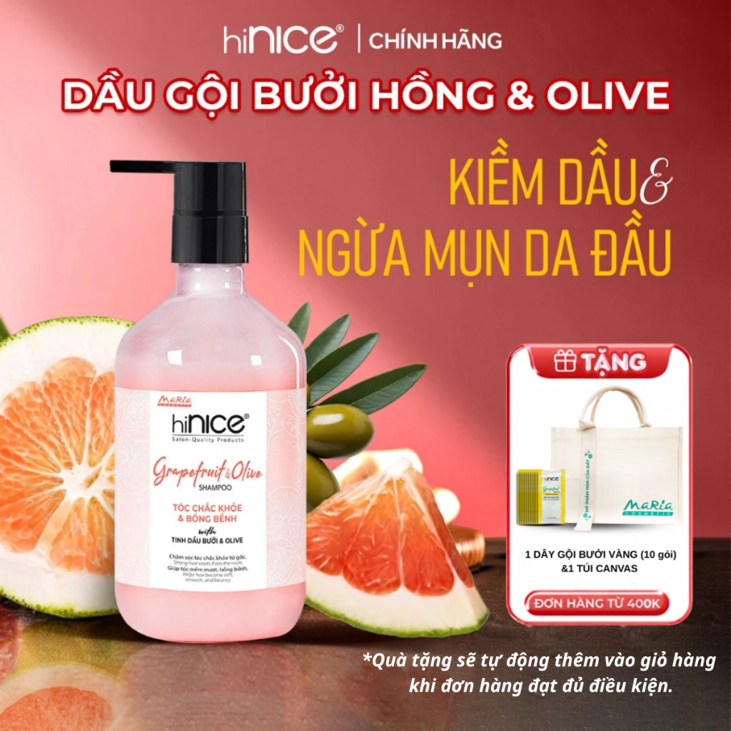 Dầu Gội Tinh Dầu Bưởi Hồng Và Olive hiNICE Grapefruit & Olive Shampoo Hỗ Trợ Giảm Mụn Da Đầu