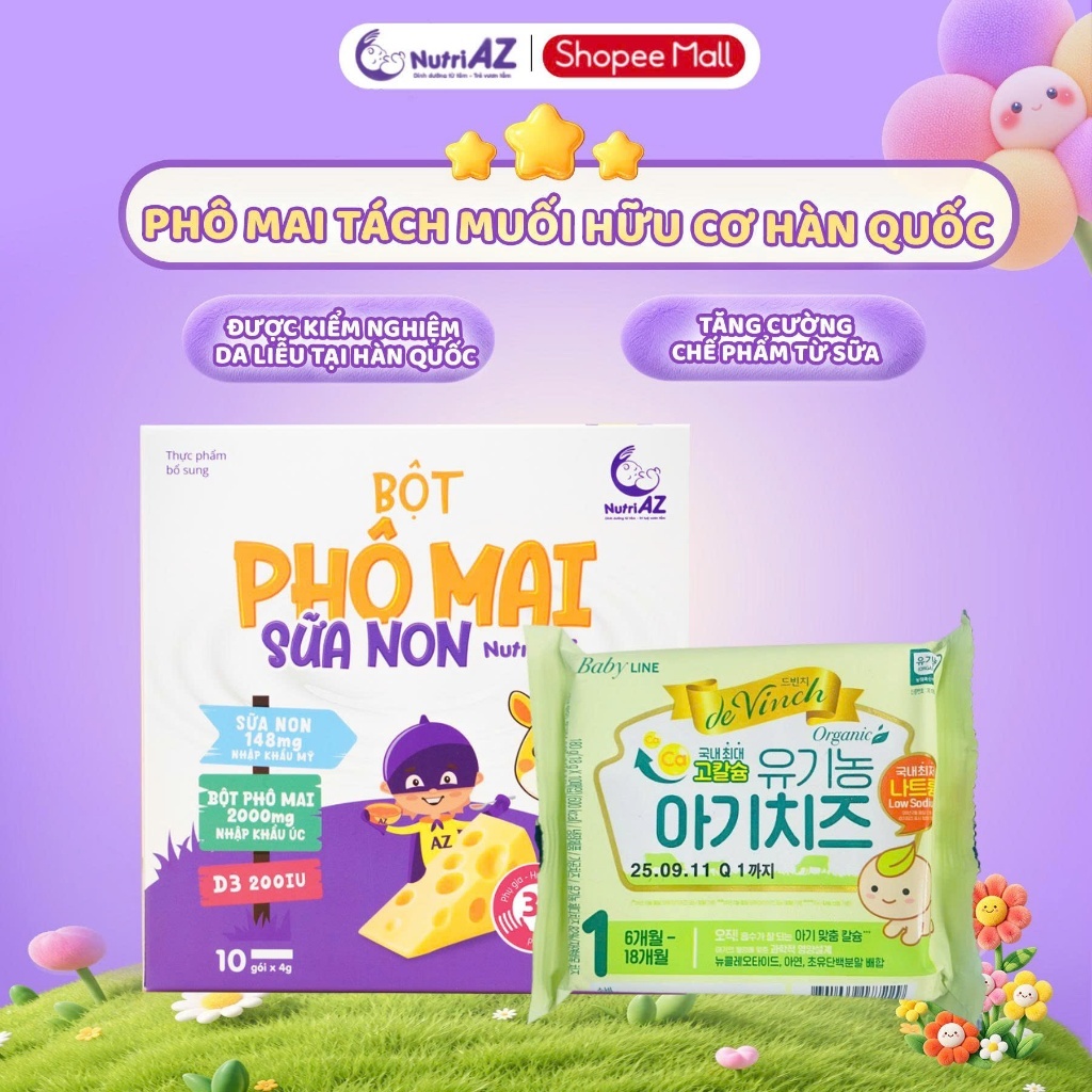 Phô Mai Tách Muối Hữu Cơ Hàn Quốc Cho Bé Ăn Dặm Từ 6 Tháng Tuổi (Gói 10 miếng)