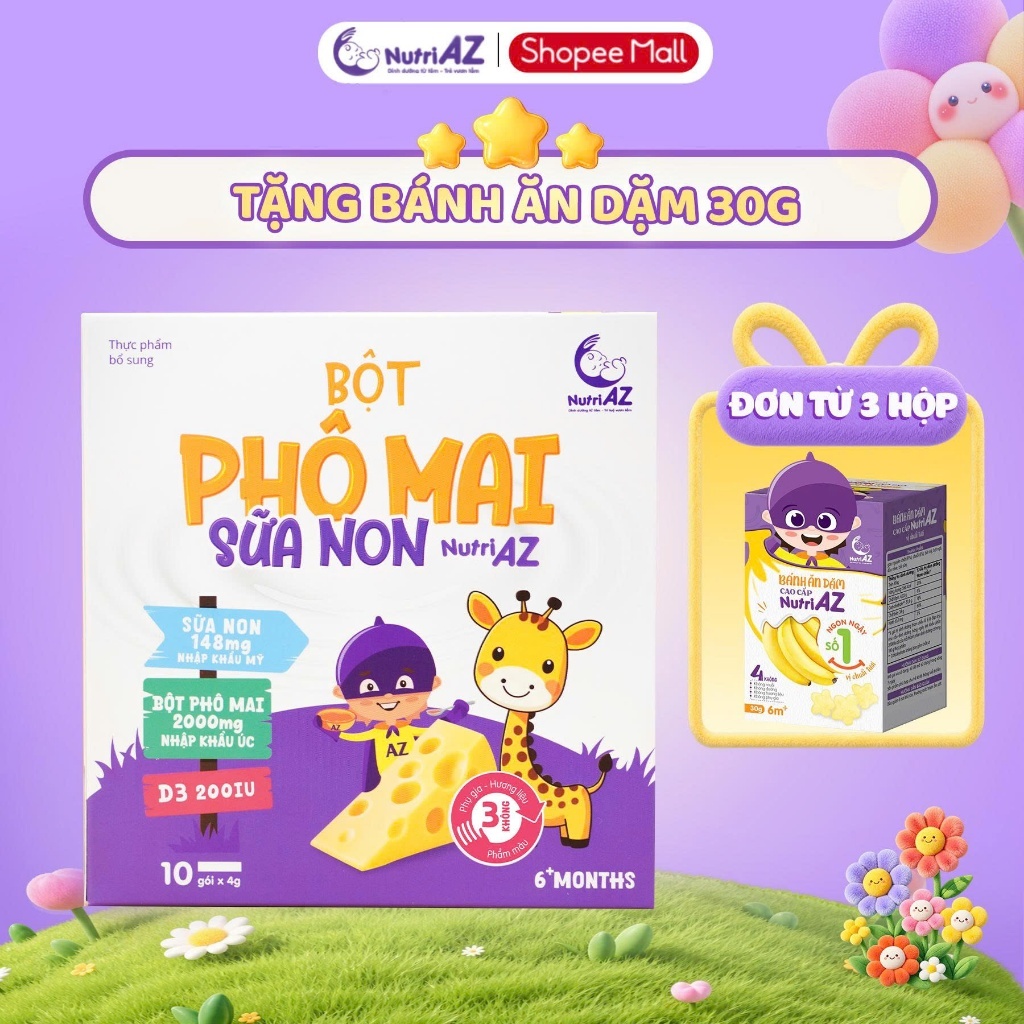 Bột Phô Mai Sữa Non NutriAZ Cho Bé Ăn Dặm Nguyên Liệu Nhập Khẩu Hỗ Trợ Phát Triển Chiều Cao Cho Bé Từ 6 Tháng Tuổi