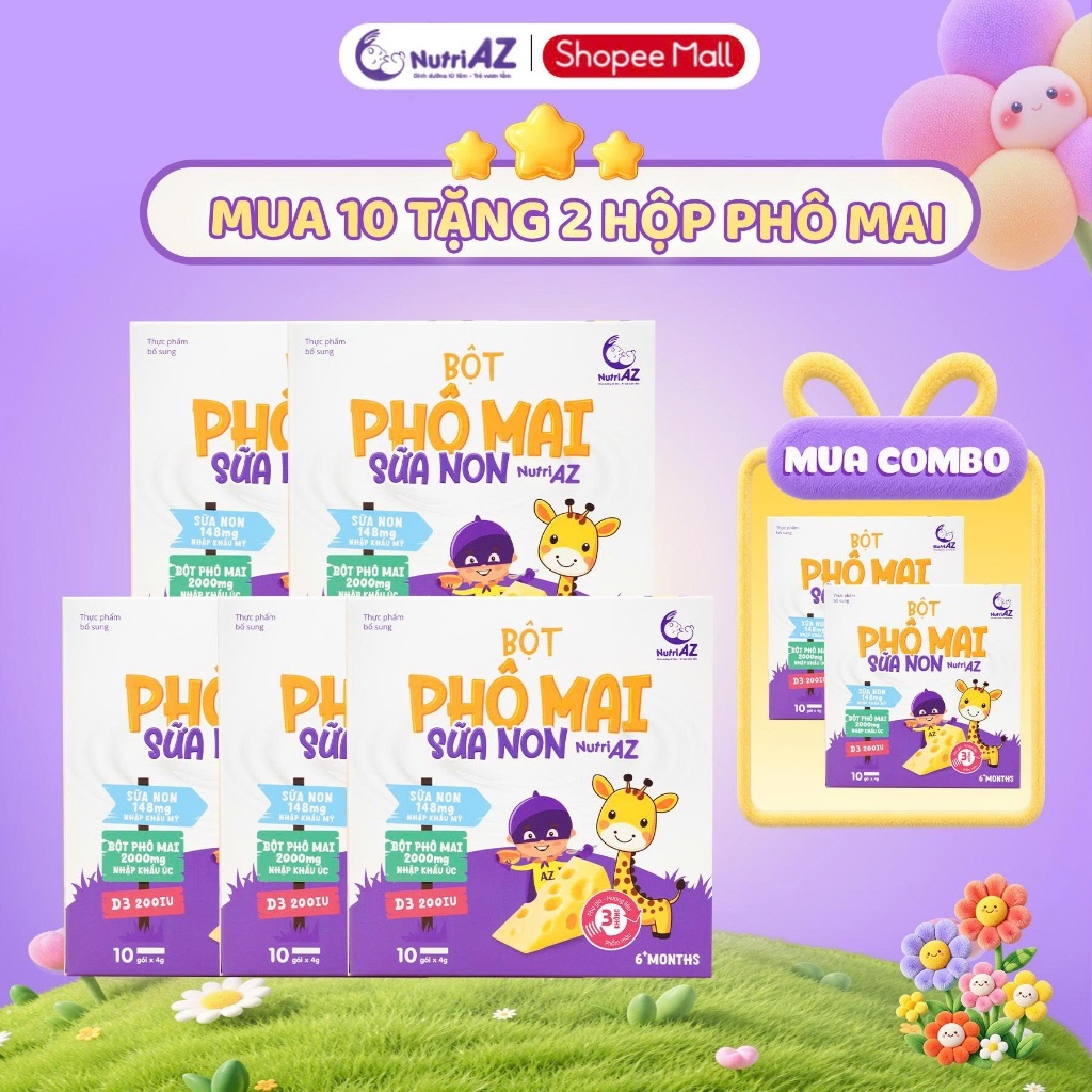 Combo 10 Bột Phô Mai Sữa Non NutriAZ Nguyên Liệu Nhập Khẩu Hỗ Trợ Phát Triển Chiều Cao Cho Bé Ăn Dặm Từ 6 Tháng Tuổi