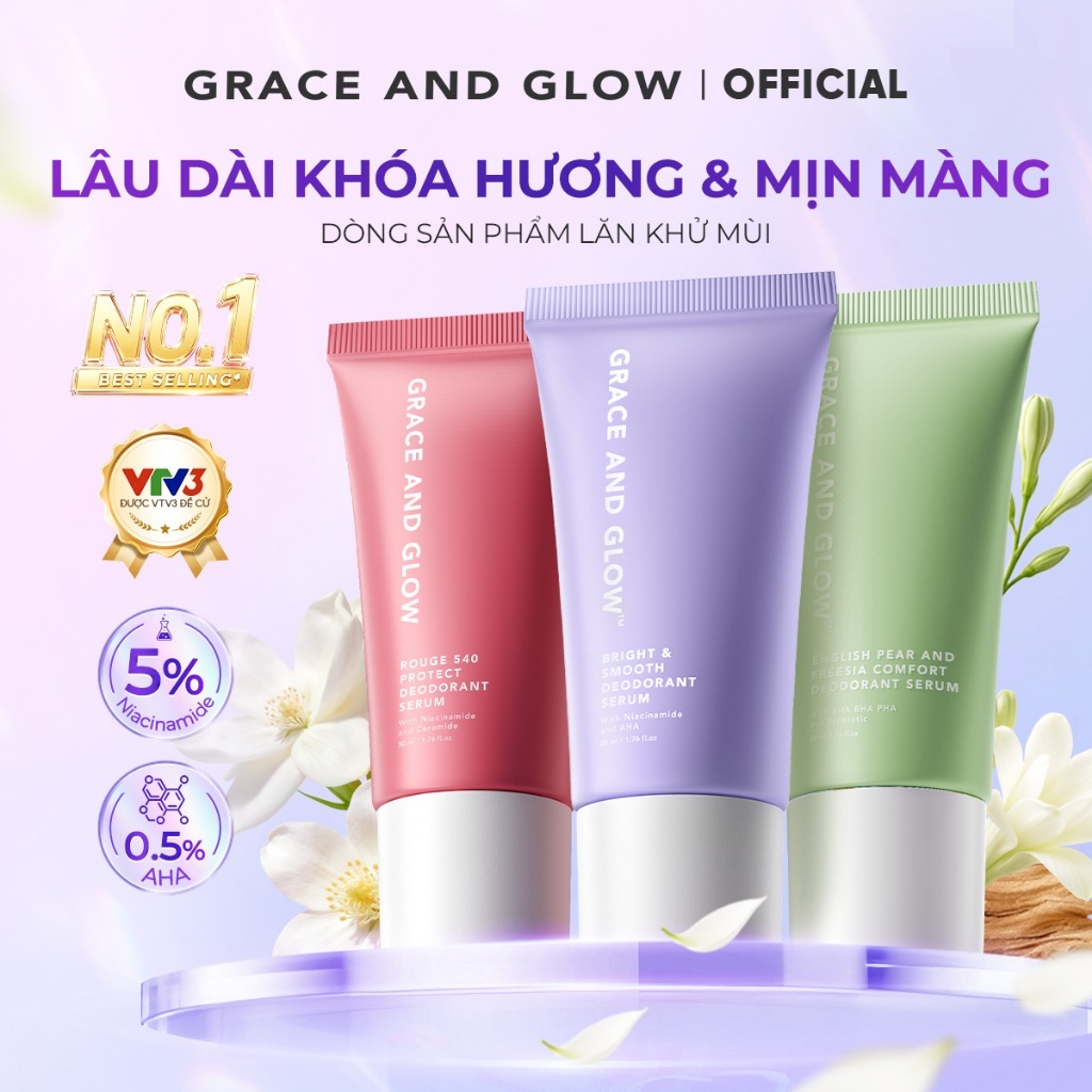 Lăn khử mùi Grace and Glow Black Opium Smooth Deodorant Serum Lăn Nách Sáng Da Ngăn Mồ Hôi với Niacinamide AHA 50ml