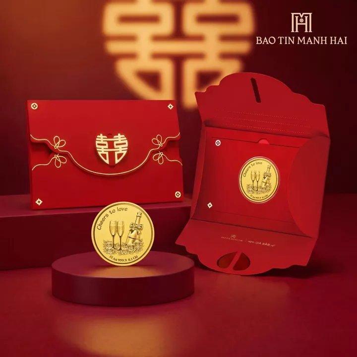 Đồng vàng 24K Một đời chung đôi - Nâng ly hạnh phúc 0.1 chỉ Bảo Tín Mạnh Hải