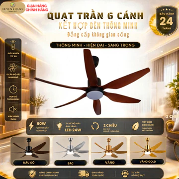 Quạt Trần Trang Trí Phòng Khách, Quạt Trần Đèn 6 Cánh Nhựa ABS Màu Vân Gỗ( Loại 1)_TỔNG KHO ĐÈN CHÙM