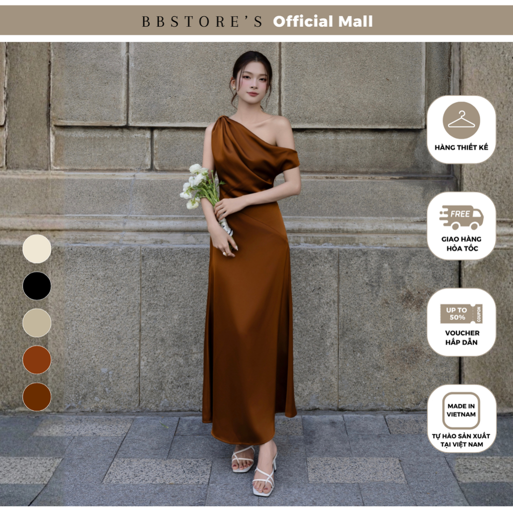 BBSTORE'S Đầm Đi Dự Tiệc Nữ Váy Lụa Dài Trễ Vai Dáng Suông Đuôi Cá Thiết Kế Cao Cấp Sang Trọng Sang Chảnh - DAA42B
