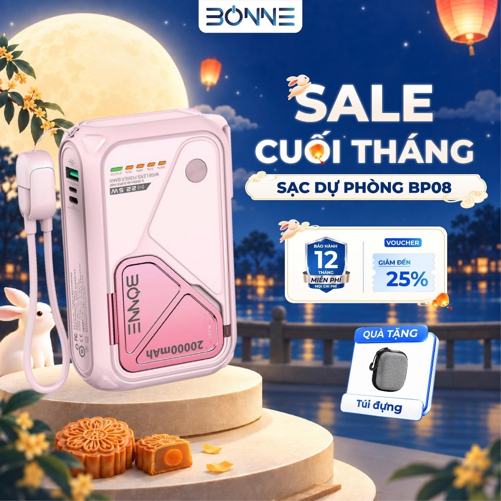 [SẴN HÀNG-TẶNG TÚI ĐỰNG] Sạc Dự Phòng BP08, Củ Sạc Nhanh BONNE BP08 10.000 mAh 20.000 mAh Hỗ Trợ Sạc Không Dây