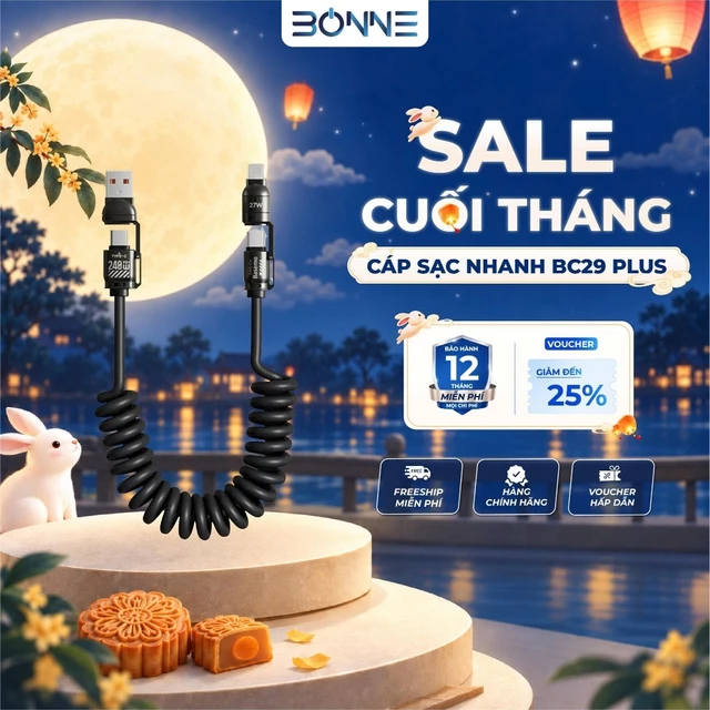Cáp Sạc Lò Xo Đa Năng BC29 PLUS Sạc Nhanh 240W, Cáp Sạc Nhanh 4 IN 1 Chống Rối, Sạc Nhanh 240W