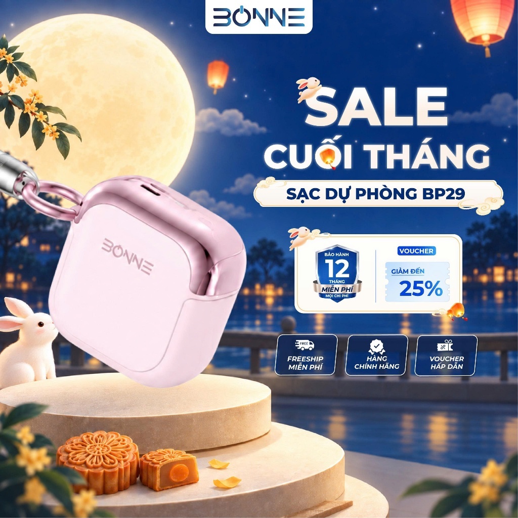 Sạc Dự Phòng Mini BP29 Chính Hãng BONNE TECH , Tích Hợp Dây Đeo Type C To L , Bảo hành 12 Tháng.