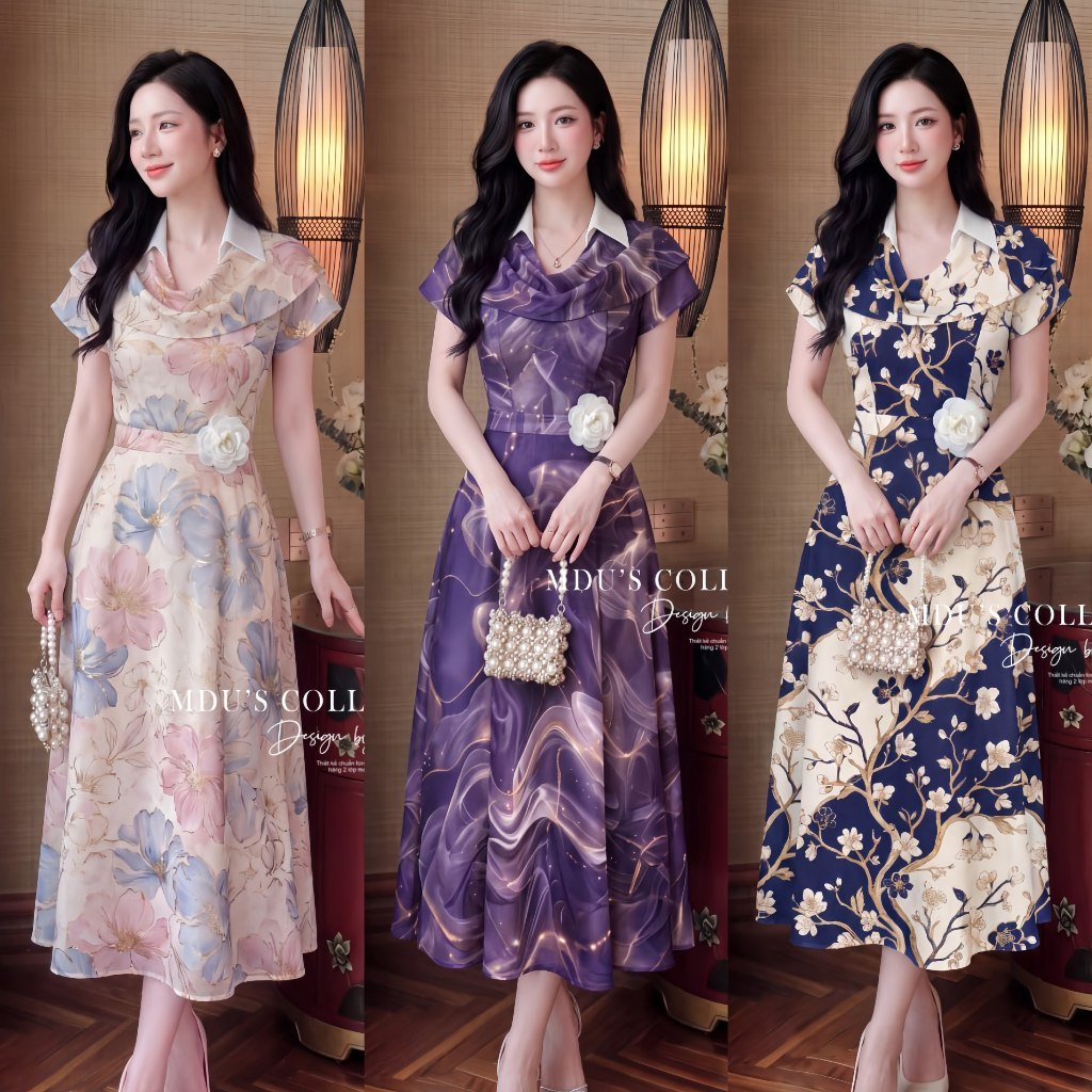 Váy Thiết Kế ADELA DESIGN Mango Ý Bèo Rủ Cổ Sơ Mi BST MDU6761