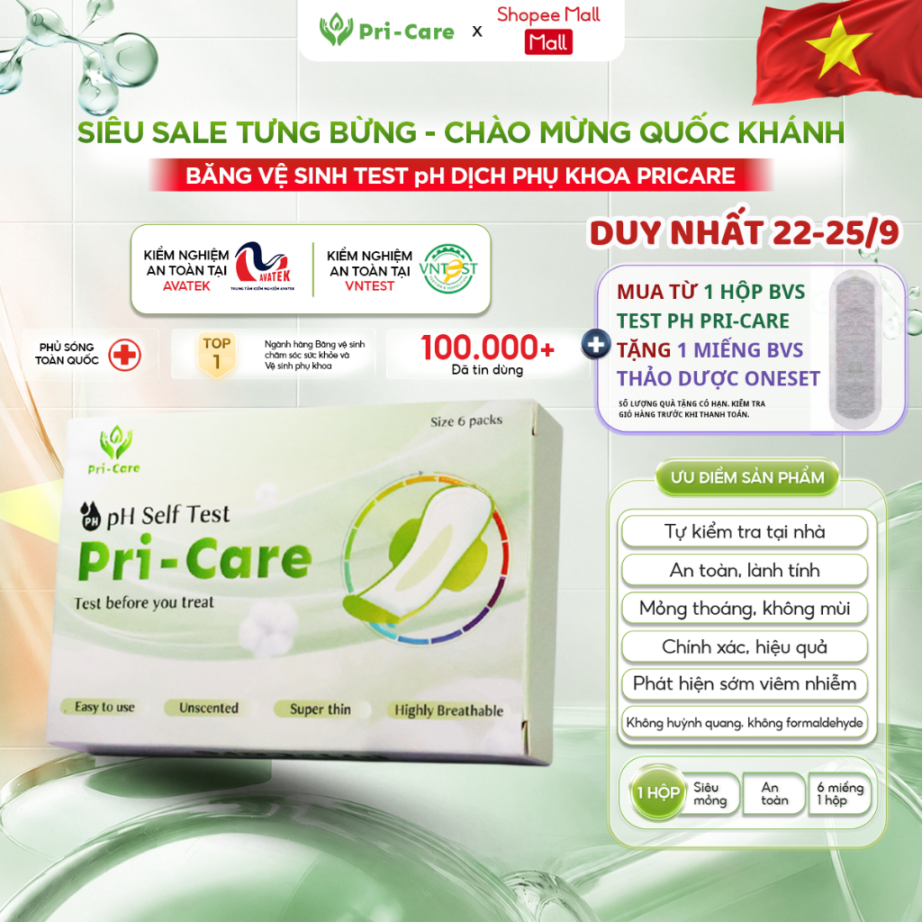 Băng Vệ Sinh PRICARE Test pH Vùng Kín Siêu Mỏng, Theo Dõi Sức Khỏe Phụ Khoa, Thoáng Khí Mềm Mại