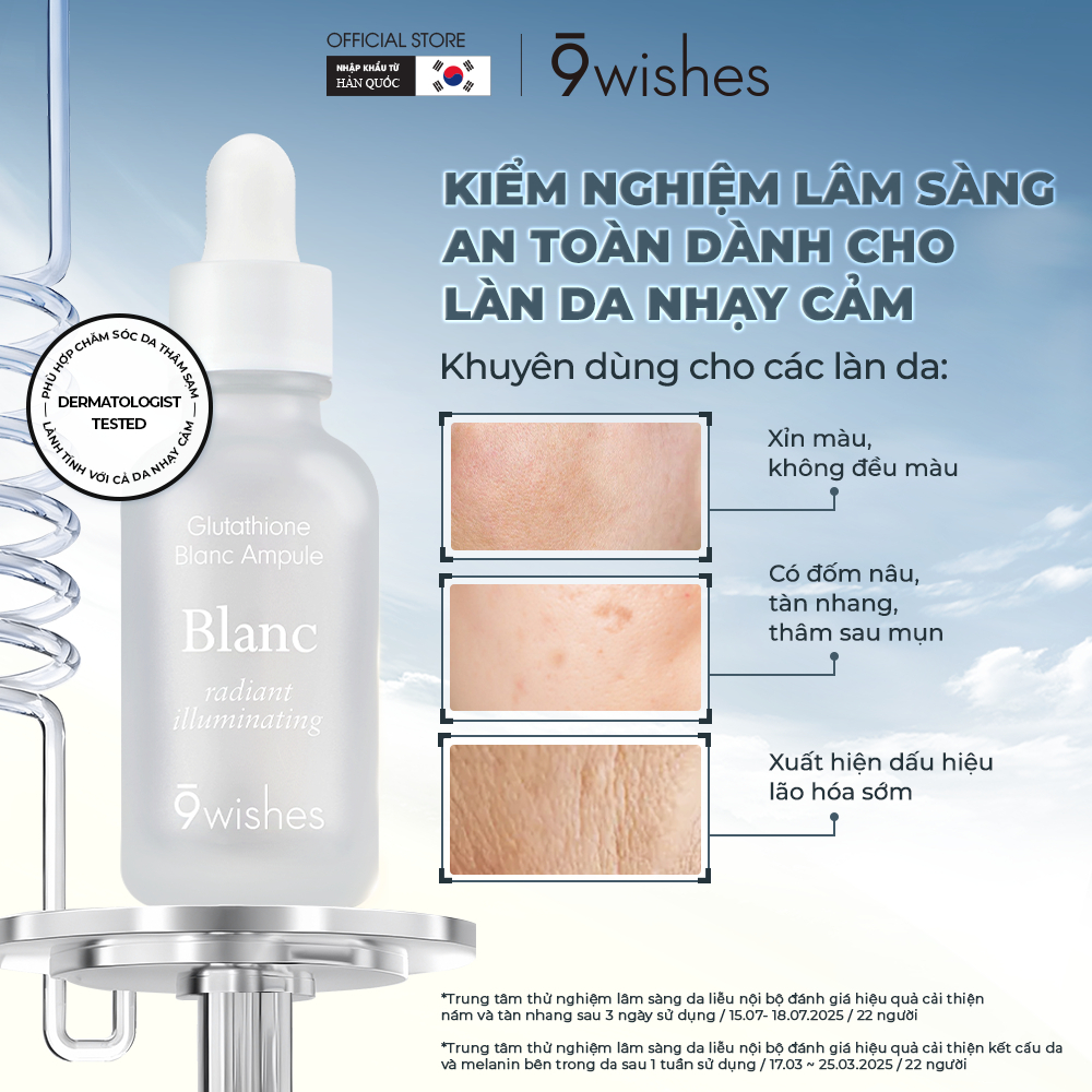 9wishes glutathione blanc ampoule 30m Tinh chất dưỡng sáng da mờ thâm và đốm nâu Ampule Serum 30ml Vitamin B12 Injection Luton