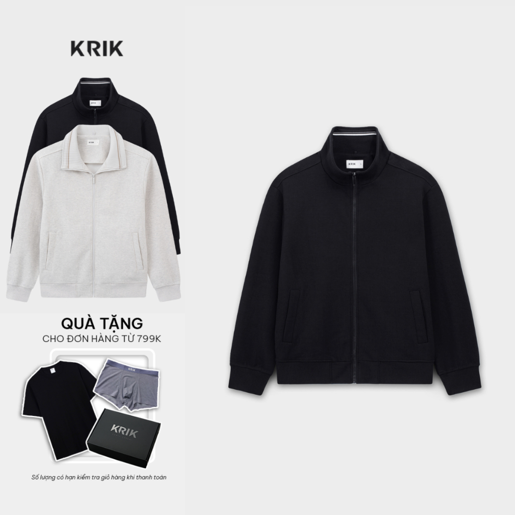 [NEW]Áo Khoác Nỉ Nam KRIK Regular Chất Liệu Bền Đẹp Thiết Kế Lớp Khóa Kéo Phối Line Tạo Điểm Nhấn  AK5259