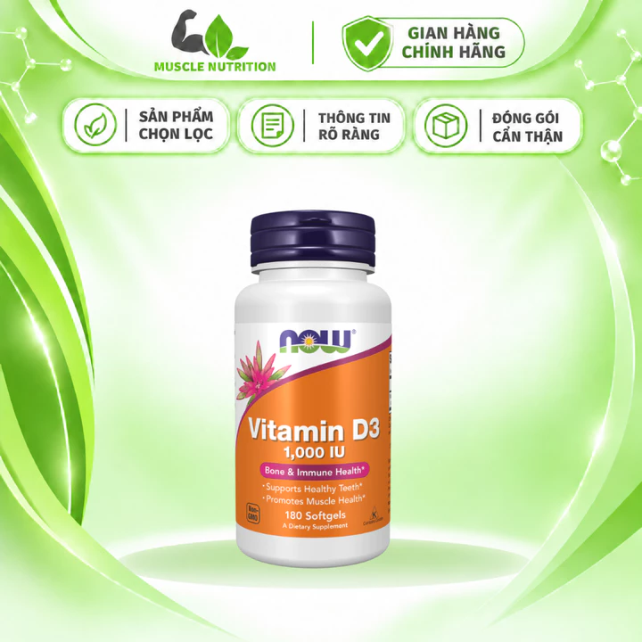 NOW Foods Vitamin D3 1000 IU – Vitamin D3 Hỗ Trợ Sức Khỏe Xương, Răng & Hệ Miễn Dịch