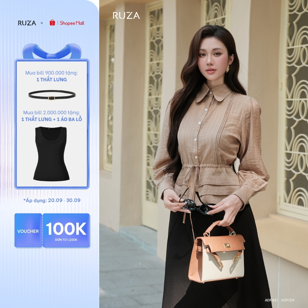 Áo sơ mi nữ tay dài RUZA kiểu dáng sang trọng thời trang công sở thanh lịch ADF421